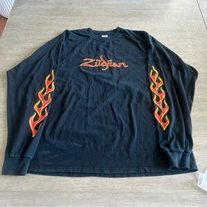 Black Long Sleeve Shirt with Flame Accents